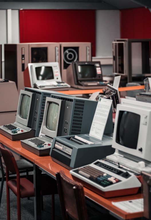 old computers on desks