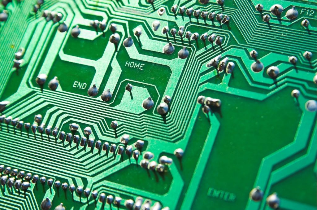 close up of a green circuit board