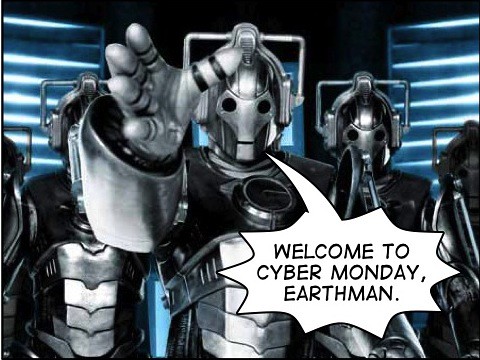 Cyber Monday welcome message from robots