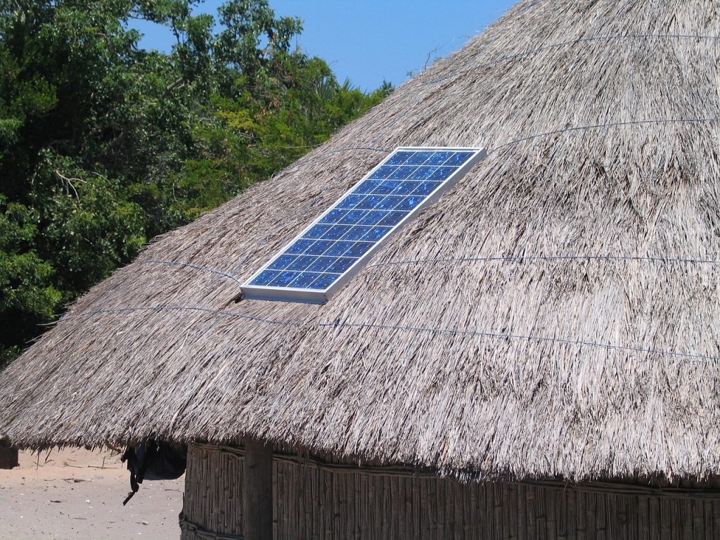 solar panel, roof, straw-