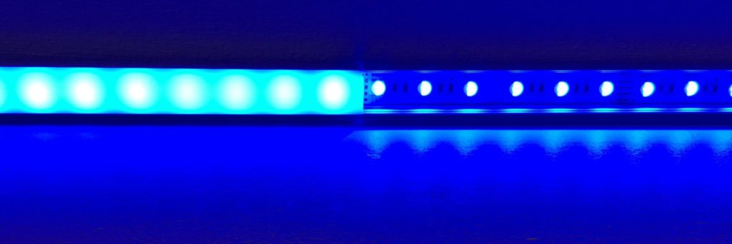 Blue LED strip lights with a diffuser