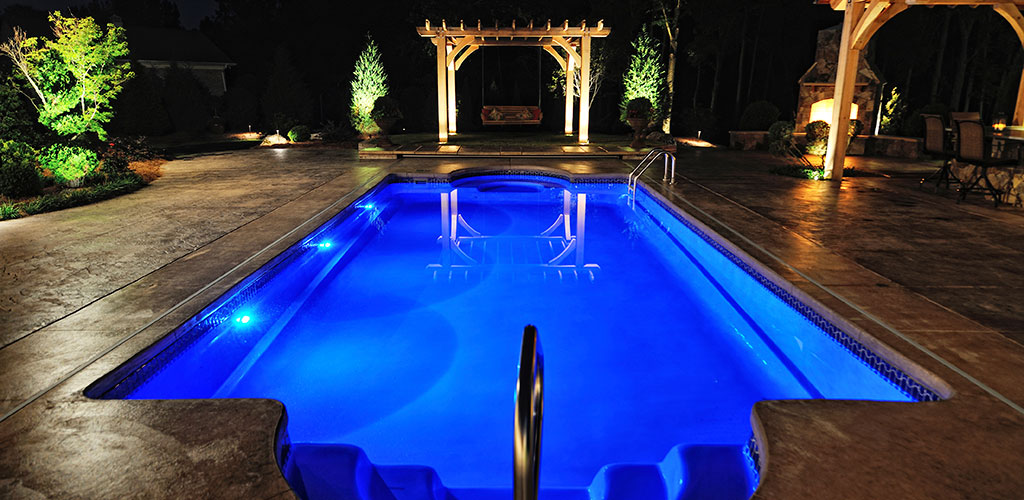 Blue LED lighting in the pool