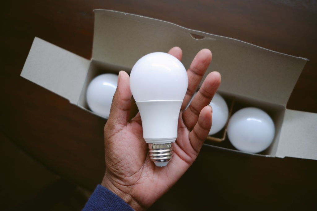 someone holding an led bulb